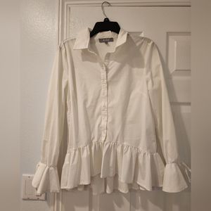 Marled Reunited Clothing White Flounce Button Down Shirt